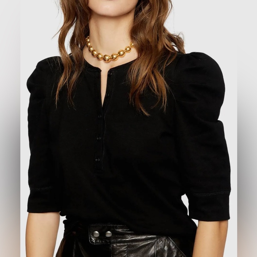 BRAND NEW WITH TAG Rebecca Minkoff Janine Henley Short Sleeve Top Black Size XXS